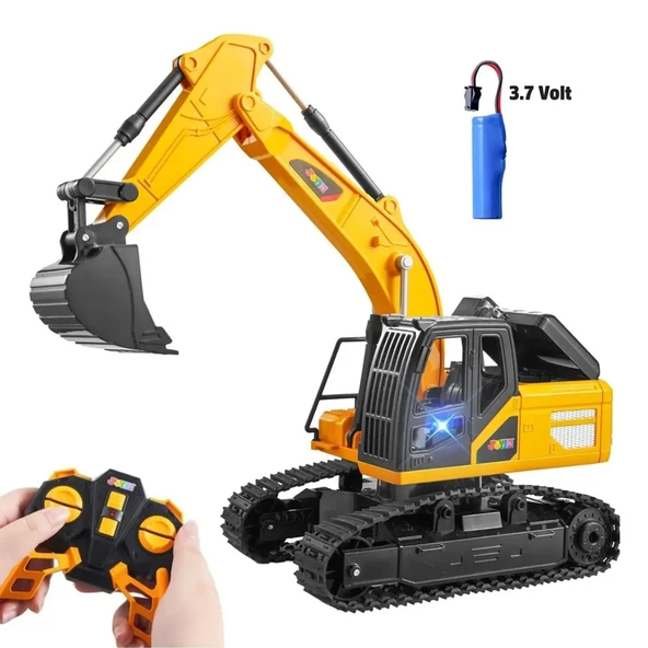 1:24 Ölçek Uzaktan Kumandalı Full Fonksiyon 360 Derece Dönen Şarjlı Işıklı Kepçe İş Makinası Kazıcı Ekskavatör ürün görseli 1