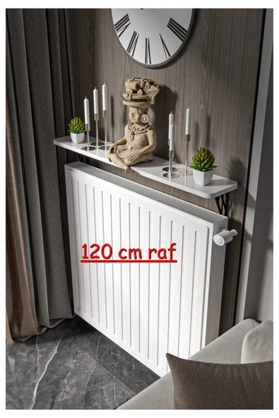 Retodesign Montajsız Beyaz Petek Üstü Metal Raf, Kalorifer Peteği Raf Dresuar Uçan Raf 120 cm 100120 Beyaz ürün görseli 1