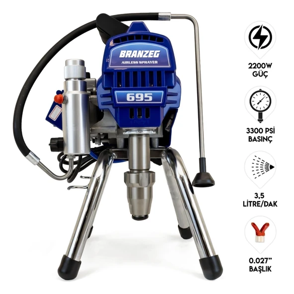 Branzeg Havalı Boya Makinesi T-695 3300 Bar Psi 2200W 0.027 Başlık ürün görseli 1