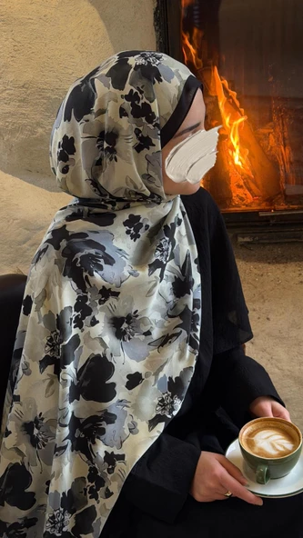 Pamuklu Garden Desen Şal-Siyah - Resim 4