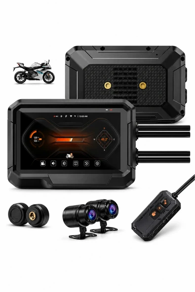 Glr T10 Motosiklet Kamera Kayıt Cihazı - Kablosuz CarPlay & Android Auto, Dual Kamera, GPS ve TPMS Desteği ürün görseli 1