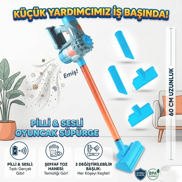 Oyuncak Süpürge Pili Sesli 3 Başlıklı 60 Cm Süpürge ürün görseli 1