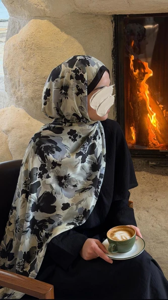 Pamuklu Garden Desen Şal-Siyah - Resim 5