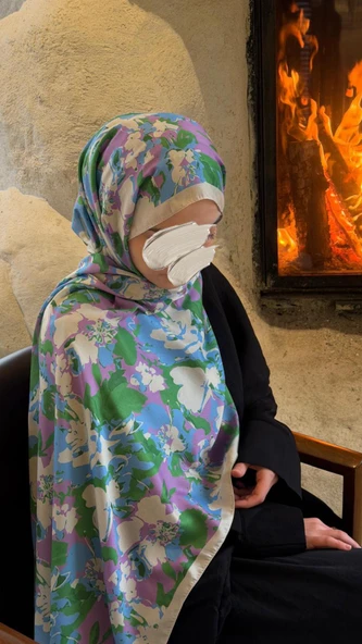 Pamuklu Garden Desen Şal-Bebe Mavi - Resim 9