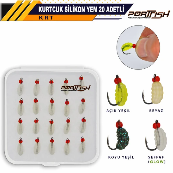 Portfish Kurtcuk Silikon Yem 20 Adetli  Beyaz ürün görseli 1