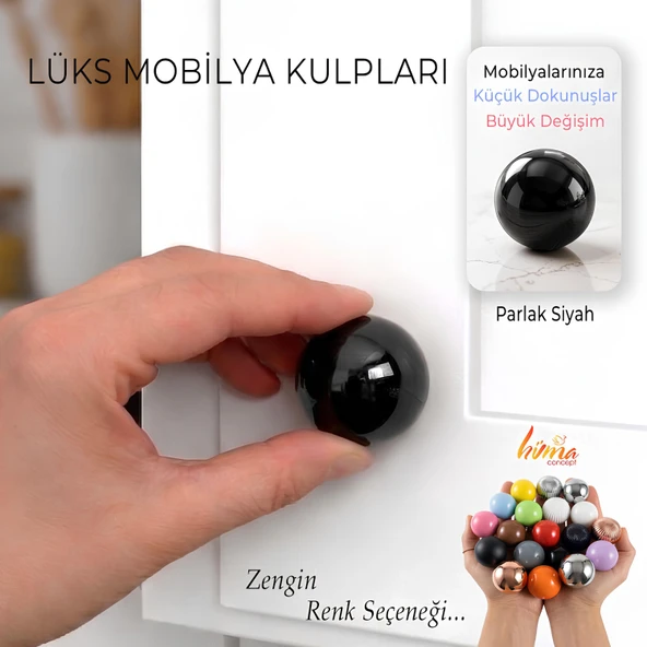 Sert Plastik Düğme Yuvarlak Top Parlak Siyah Dolap Mobilya Mutfak Dolabı Çekmece Kulbu Kulpu Kulplar ürün görseli 1