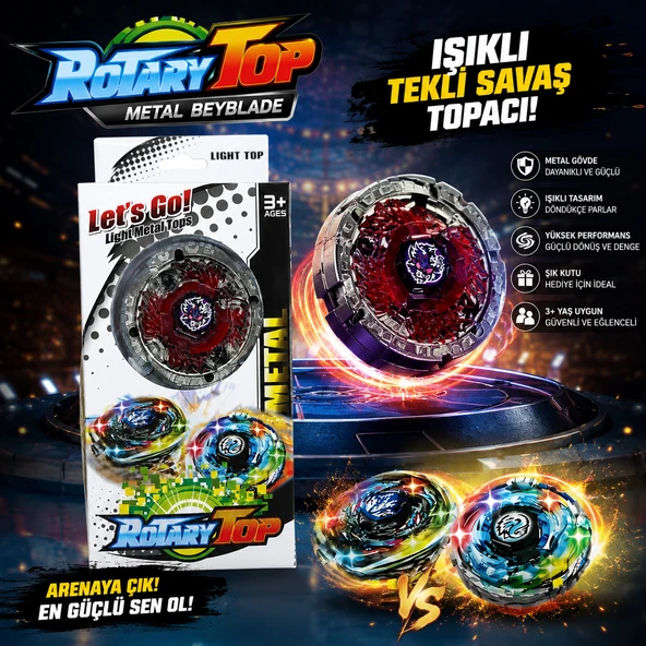Metal Beyblade Rotary Top Işıklı Tekli Savaş Topacı Kutulu ürün görseli 1