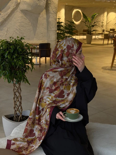 Pamuklu Garden Desen Şal-Mürdüm - Resim 8