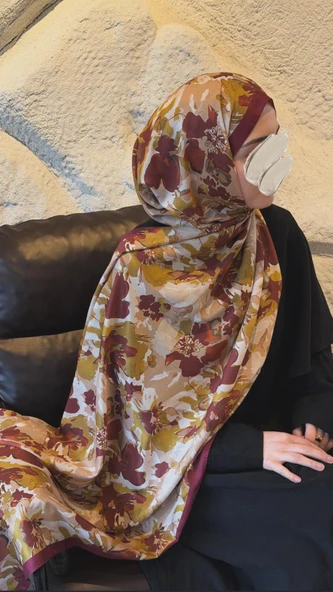 Pamuklu Garden Desen Şal-Mürdüm ürün görseli 1