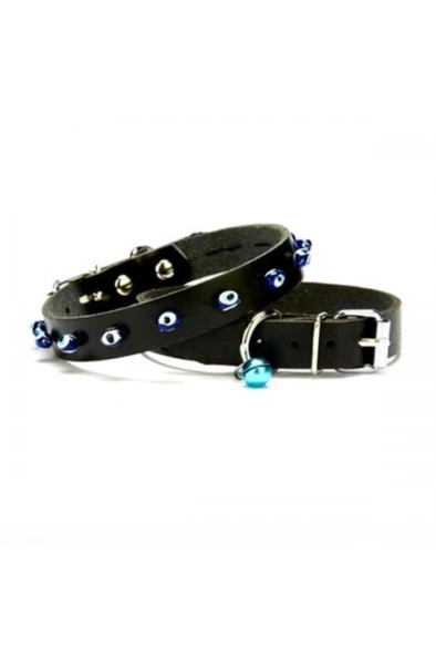 Cattie Gerçek Deriden El Yapımı Boncuklu Kedi Boyun Tasması 1x14-18cm - Black ürün görseli 1
