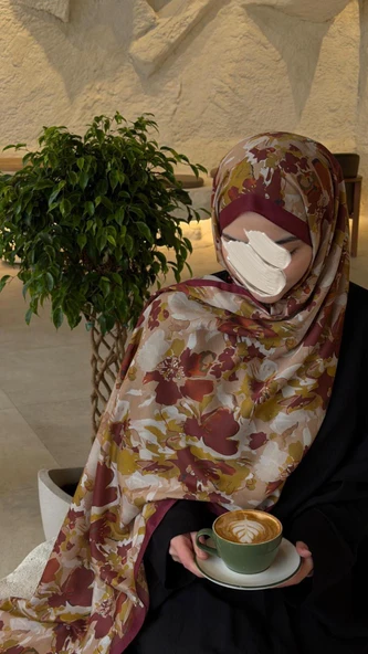 Pamuklu Garden Desen Şal-Mürdüm - Resim 3