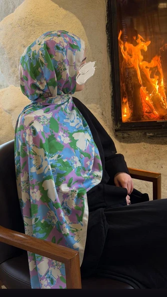 Pamuklu Garden Desen Şal-Bebe Mavi - Resim 8