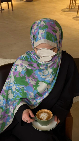 Pamuklu Garden Desen Şal-Bebe Mavi ürün görseli 1