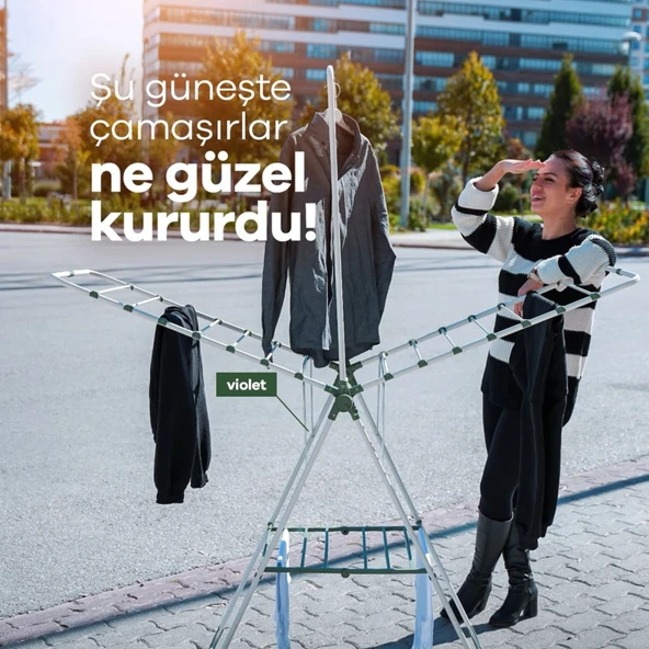 Violet Üç Katlı Çamaşır Kurutmalık Paslanmaz Elektrostatik Boya - Resim 4