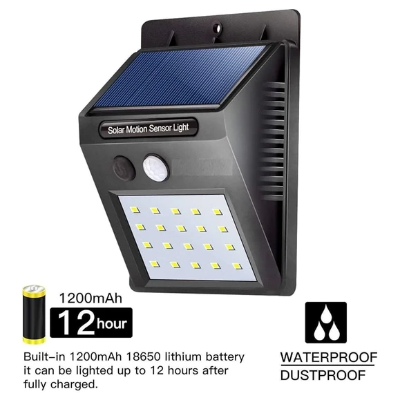 20 Ledli Hareket Sensörlü Dış Mekan Solar Lamba - Resim 2