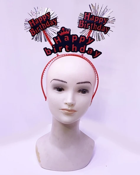 Happy Birthday Yazılı Püsküllü Neon Kırmızı Renk Doğum Günü Tacı 22x19 Cm ürün görseli 1
