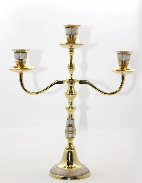 Pirinç Sedefli 3'lü Şamdan 19124 ürün görseli 1