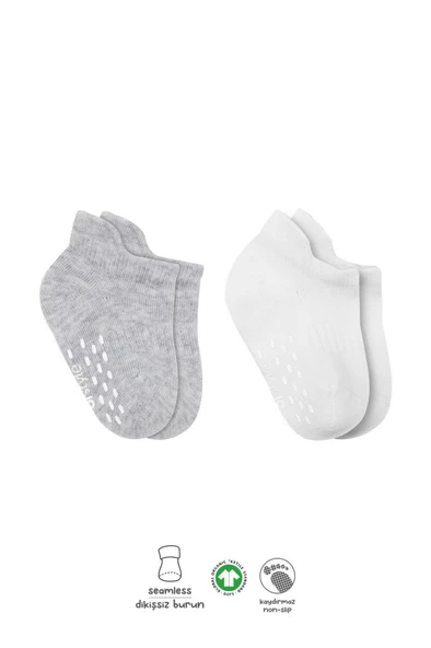 2'Li Sneakers Kaymaz Basic Penye Çorap 20103 Gri Beyaz ürün görseli 1