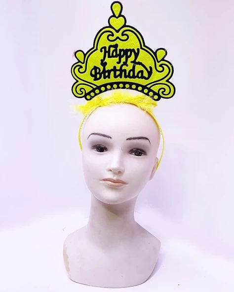 Happy Birthday Neon Sarı Renk Doğum Günü Tacı 24x15 Cm ürün görseli 1