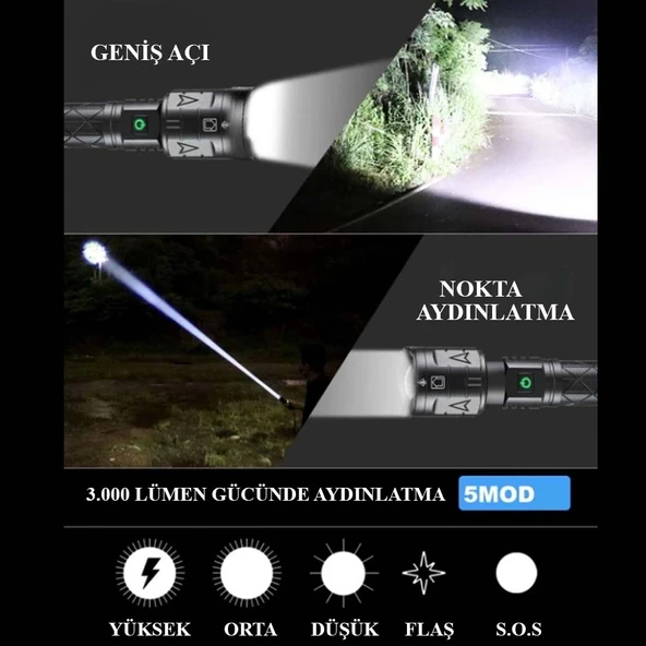 3000 Lümen Güçlü El Feneri  Wt-604 ürün görseli 1