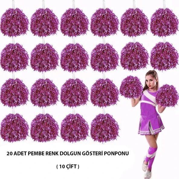 10 Çift ( 20 Adet ) Pembe Renk 23 Nisan 19 Mayıs 29 Ekim Okul Gösteri Ponponları ürün görseli 1