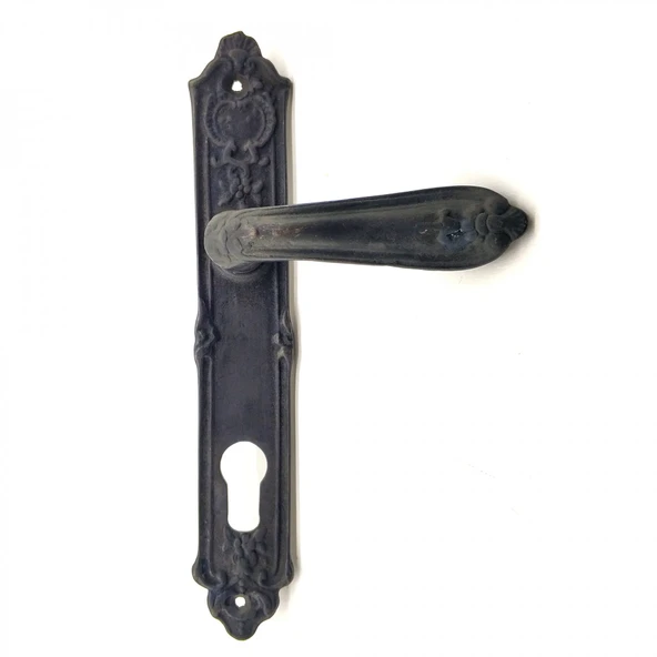 Antika Tarz Dekoratif Pirinç Çiçekli Oda Kapı Kolu - 240x40 Mm, Oksit ürün görseli 1