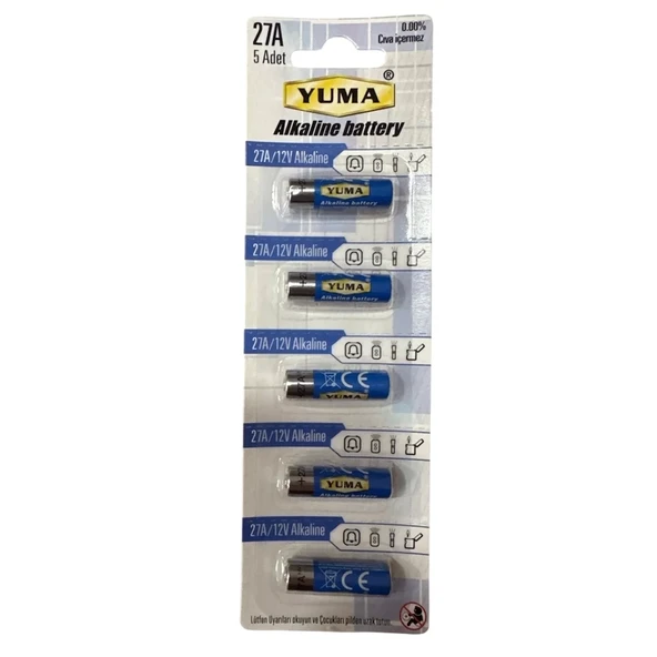 Yuma 27a Mn27 V27a V27ga 12 Volt Alkalin Pil 5’li Paket ürün görseli 1