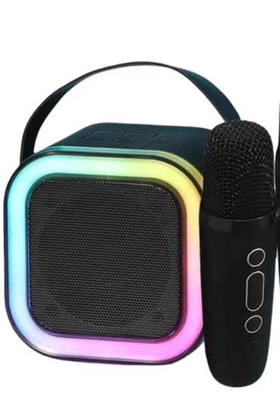 Karaoke Kablosuz Hoparlör Mikrofonlu Rgb Işıklı Bluetooth Speaker Tf Kart/usb Siyah ürün görseli 1