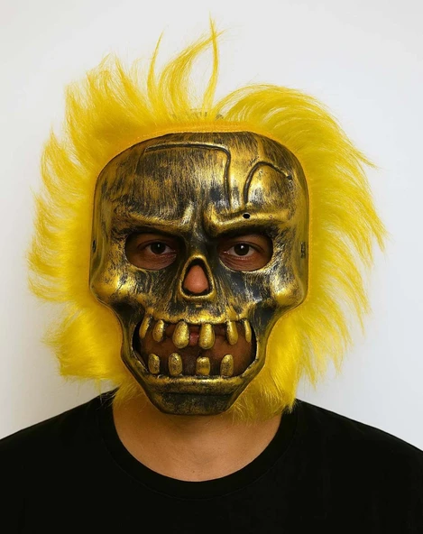 Wild Skull - Bakır Kafatası Sarı Saçlı İskelet Maske ürün görseli 1