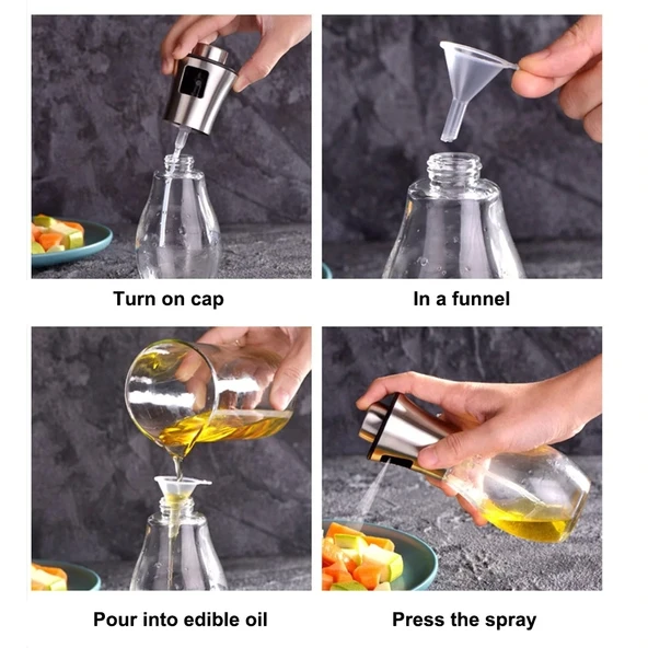 Paslanmaz Çelik Başlıklı Cam Spray Yağdanlık - Resim 4