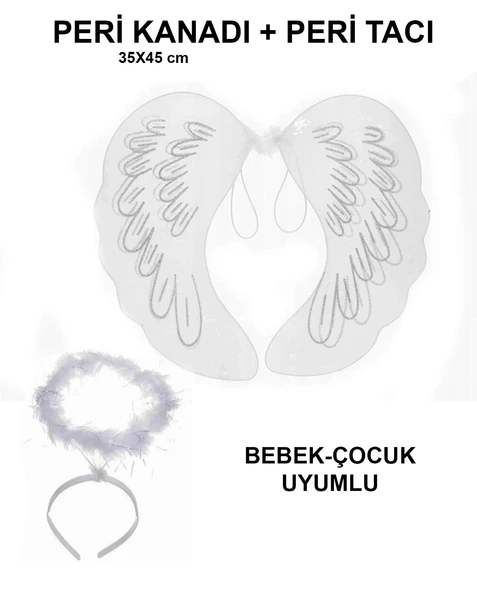 Beyaz Dantel Tüllü Peri Kanadı Ve Peri Tacı Seti 45x40 Cm ürün görseli 1