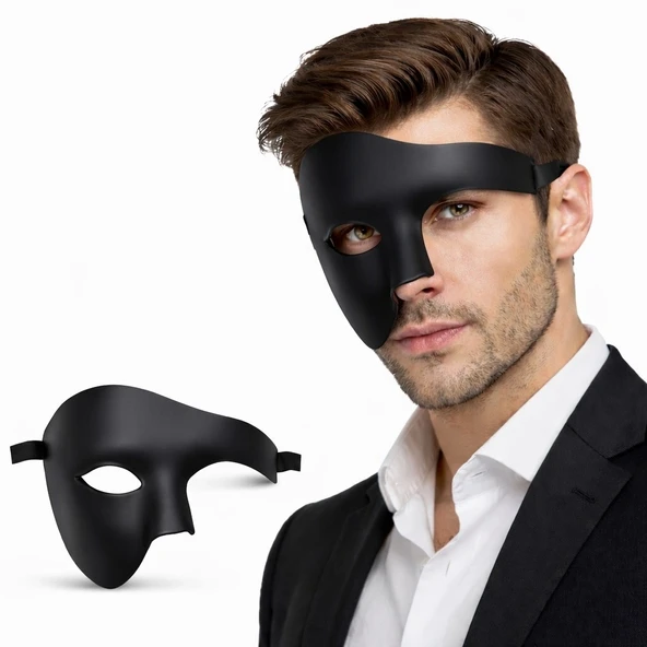 Siyah Yarım Erkek Maske – Phantom Parti  Balo Maskesi ürün görseli 1