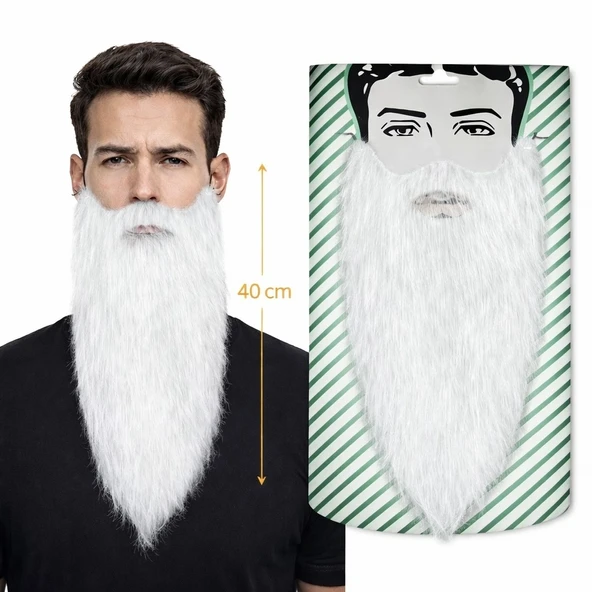 Beyaz Renk Lastikli Uzun Takma Sakal 40 Cm ürün görseli 1
