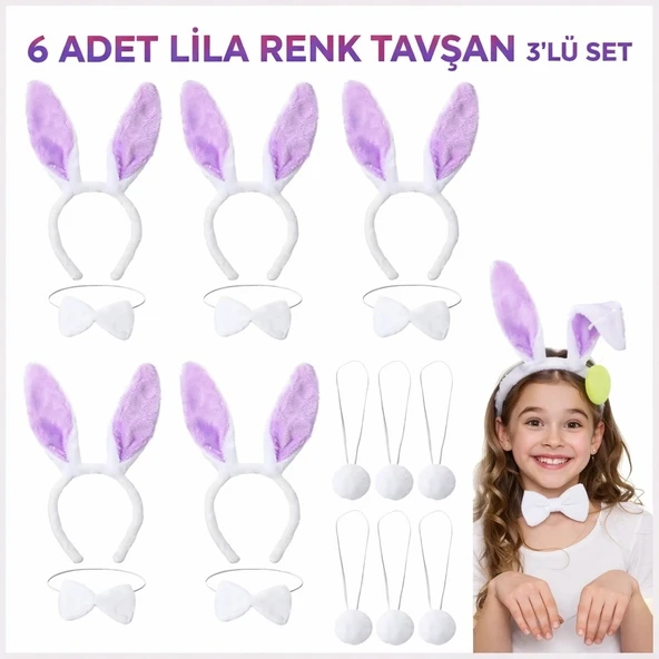 Lila Tavşan Sahne Seti 639lı Set Taç Papyon Kuyruk ürün görseli 1