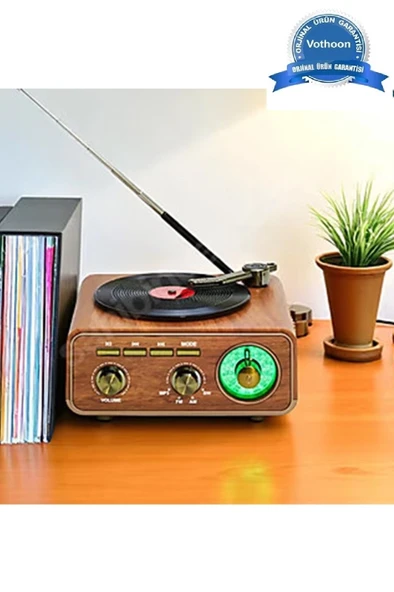 Nostaljik Tasarım Plak Çalar Görünümlü Radyolu Bluetooth Hoparlör Retro Müzik Plak Açık Kahverengi ürün görseli 1