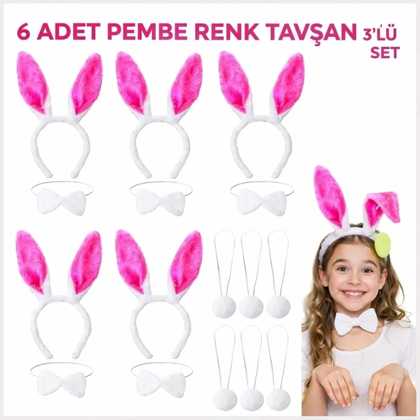 Şeker Pembesi Tavşan Sahne Seti 639lı Set Taç Papyon Kuyruk ürün görseli 1