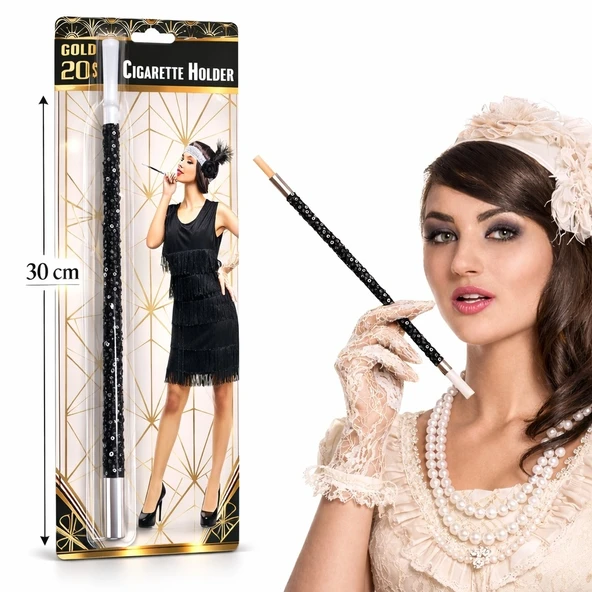 30 Cm Siyah Payetli  Tutacağı – 1920’ler Gatsby Parti Aksesuarı ürün görseli 1