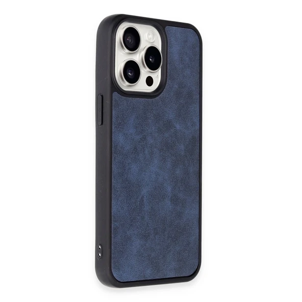 Apple İphone 15 Pro Kılıf Aras Deri Kapak - Lacivert - Resim 2