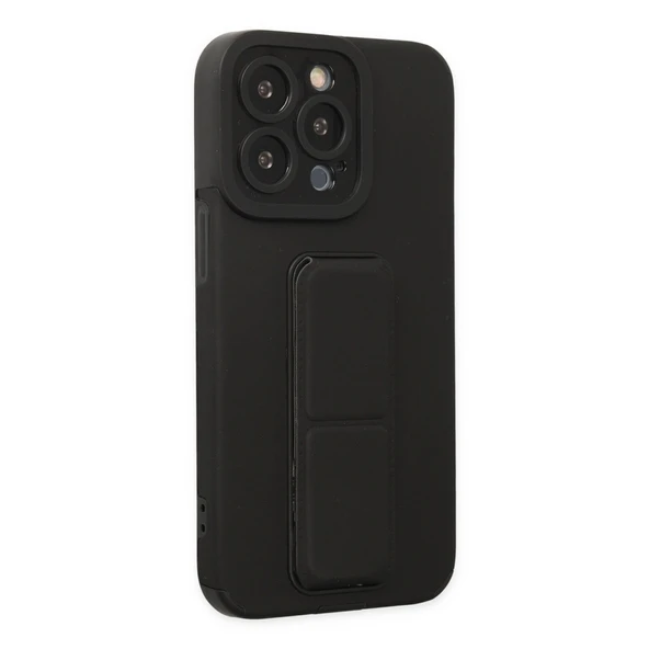 Apple İphone 14 Pro Kılıf Mega Standlı Silikon - Siyah - Resim 5