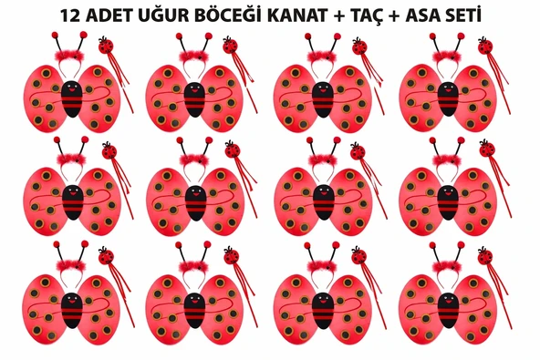 Uğur Böceği Kostüm Seti - Kanat Taç Asa 3 Parça 12 Adet ürün görseli 1