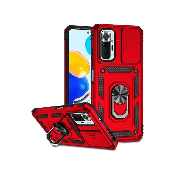 Xiaomi Redmi Note 10 Pro Kılıf Pars Lens Yüzüklü Silikon - Kırmızı ürün görseli 1