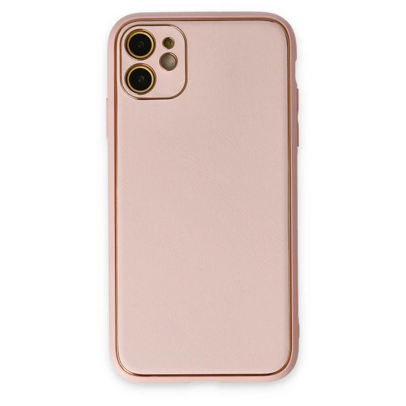 Apple İphone 12 Kılıf Coco Deri Silikon Kapak - Pudra ürün görseli 1