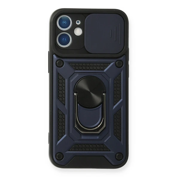 Apple İphone 12 Mini Kılıf Pars Lens Yüzüklü Silikon - Lacivert ürün görseli 1