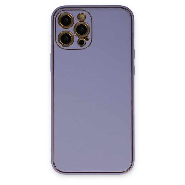 Apple İphone 12 Pro Max Kılıf Coco Deri Silikon Kapak - Açık Lila ürün görseli 1