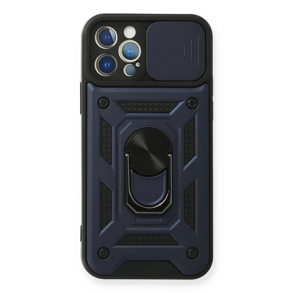 Apple İphone 12 Pro Kılıf Pars Lens Yüzüklü Silikon - Lacivert ürün görseli 1