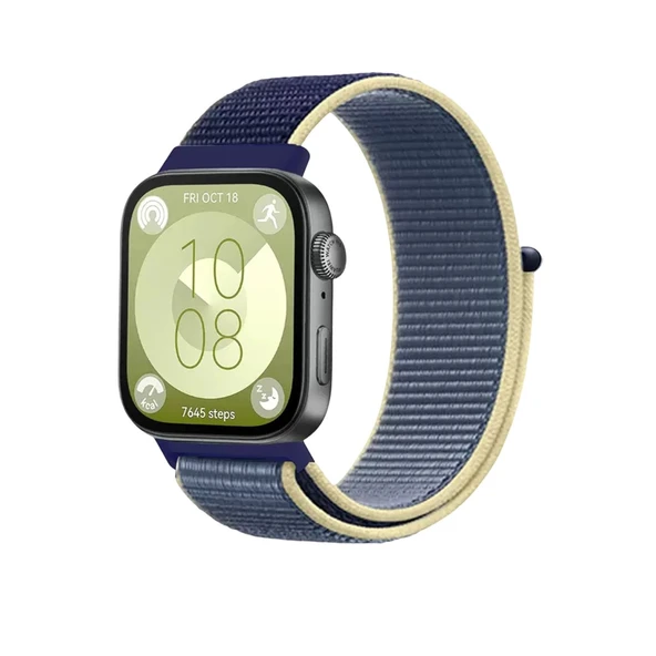 Huawei Fit 4 Hasırlı Cırtcırtlı Kordon (saat Değildir) - Sarı-lacivert ürün görseli 1