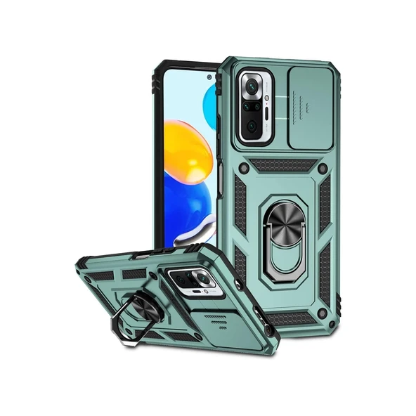 Xiaomi Redmi Note 10 Pro Kılıf Pars Lens Yüzüklü Silikon - Yeşil ürün görseli 1