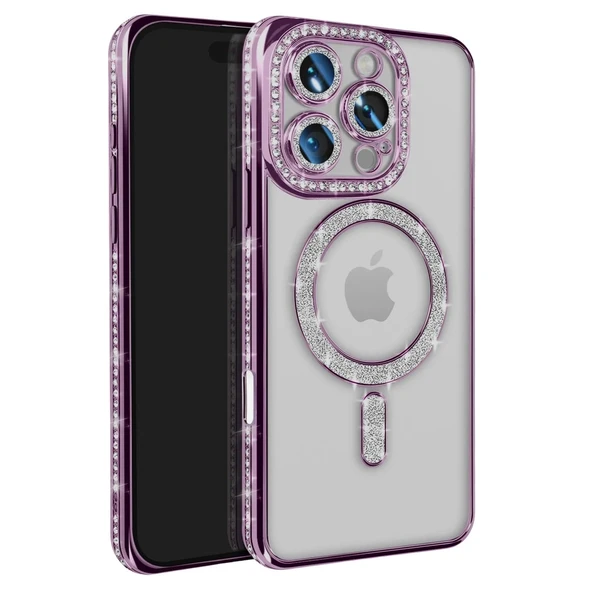 Apple İphone 16 Pro Max Kılıf Joke Simli Magneticsafe Kılıf - Derin Mor ürün görseli 1