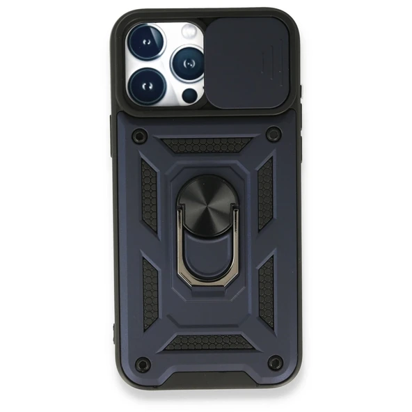 Apple İphone 15 Pro Max Kılıf Pars Lens Yüzüklü Silikon - Lacivert ürün görseli 1