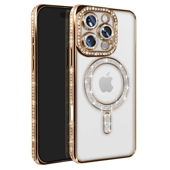Apple İphone 16 Pro Max Kılıf Joke Simli Magneticsafe Kılıf - Gold ürün görseli 1